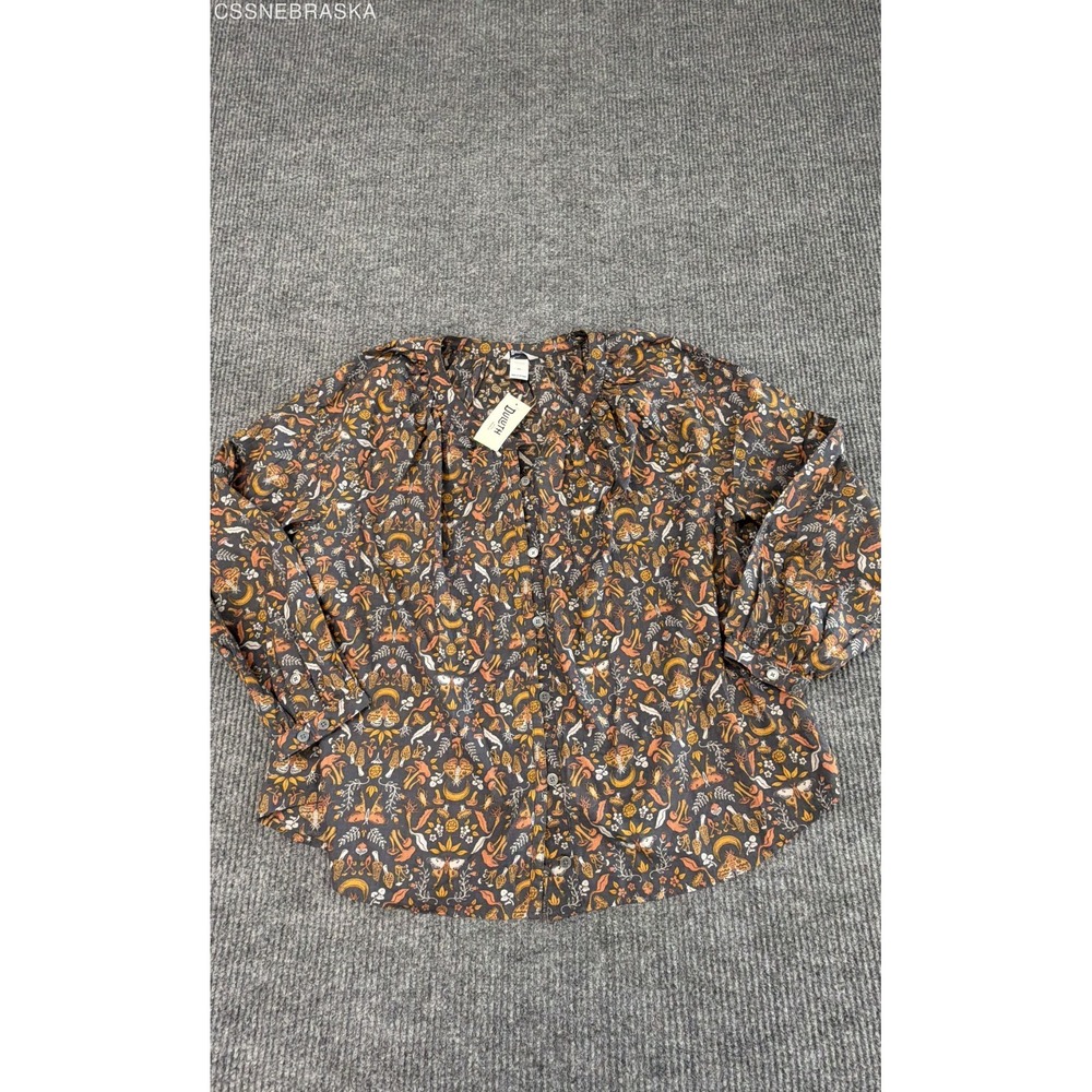 Duluth Trading Co Women's Printmaker Lightweight Shirt Gray Mushroom Moth XL NWT